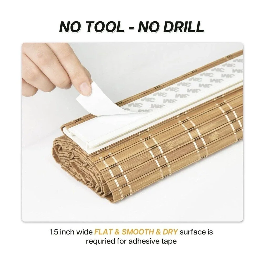 LazBlinds Cordless Bamboo Blinds, Roll Up No Tools 31”W X 64”H Brown